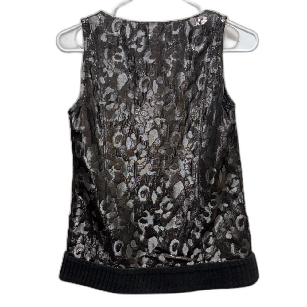 Tory Burch Metallic Leopard Print Jacquard Sleeveless Top Pewter Black Size 2 - Picture 3 of 4